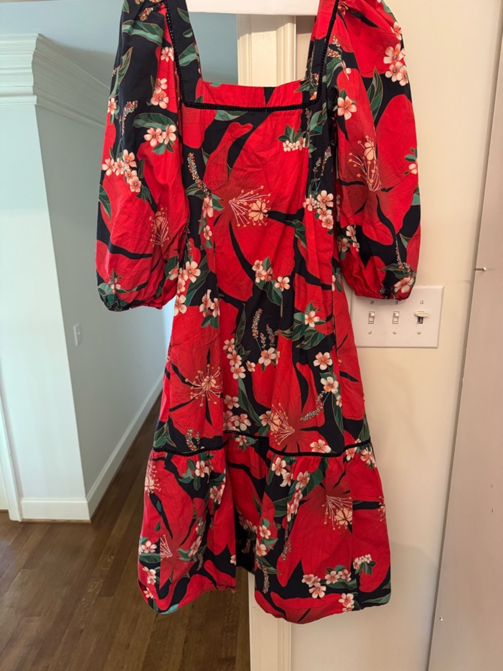 Farm Rio for Anthropologie Red Floral Midi Dress sz Small - Picture 2 of 5
